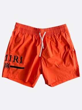 Amiri Orange & Black MA Bar Logo Swimshorts